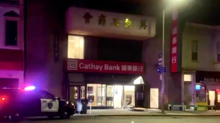 Cathay Bank was one of the two banks in Oakland Chinatown to be broken into by suspects who rammed a U-Haul into the buildings on August 20. Both banks are located on the 700 block of Webster Street across from the street. Screenshot.