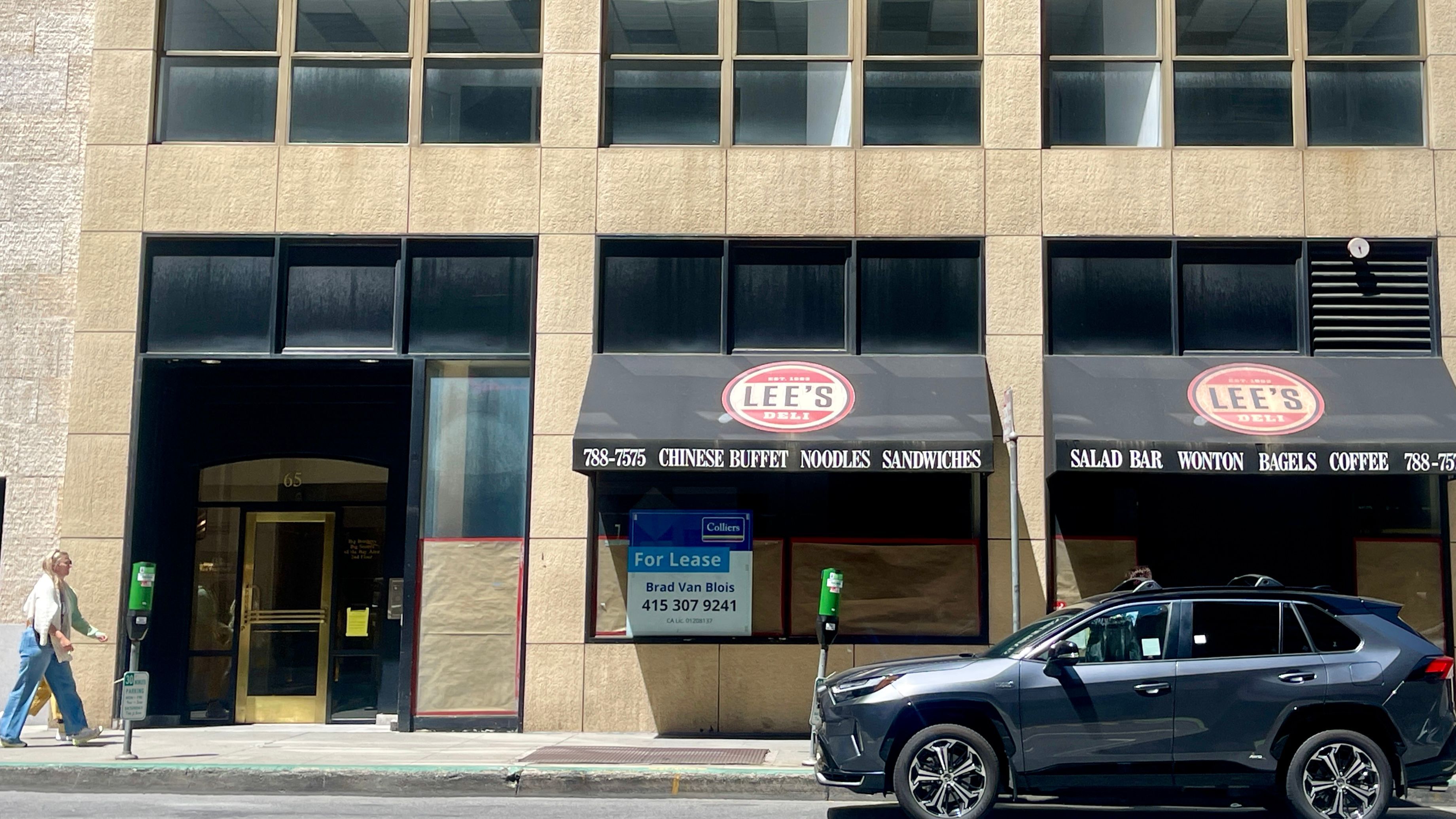 Lee’s Deli was in business for 40 years with up to 16 locations before the pandemic. It closed 12 of them in 2023 and closed the remaining two locations in February 2024, including this one at 75 Battery Street.  Photo by Portia Li