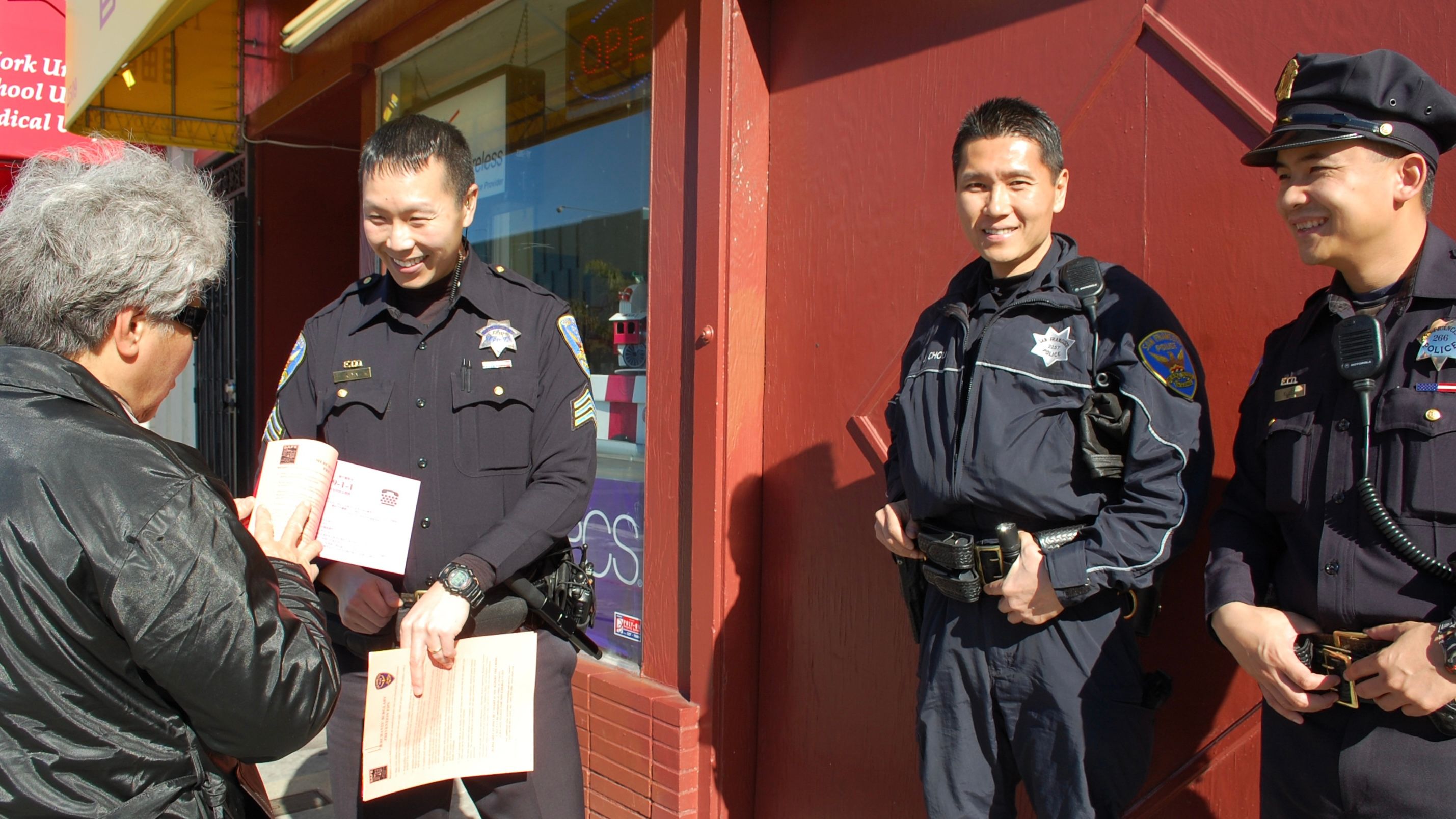 In 2010 under former Police Chief Gascon, Kevin Lee (1st right) was one of 30 Asian officers to sign up for a team of footbeat officers patrolling the Portola, Visitacion Valley and Bayview neighborhoods when the first wave of anti-Asian violent incidents against elders occurred in the Southeast region of the city. Courtesy Kevin Lee