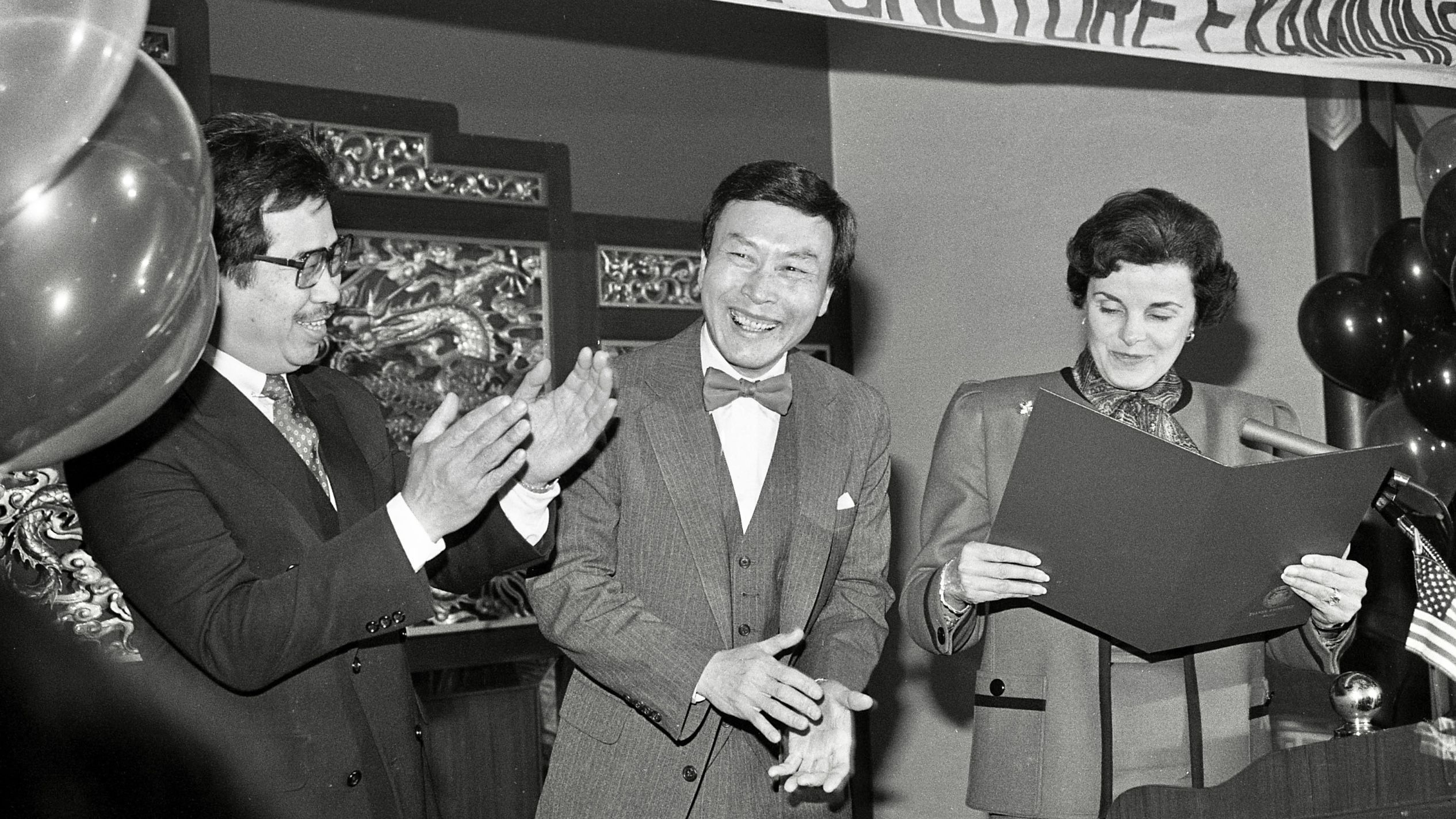 Benny Yee (center) served on numerous federal, state and city boards and commissions since 1970s. Then Mayor Dianne Feinstein spoke at the event with Yee. Photo by Ben Kwan