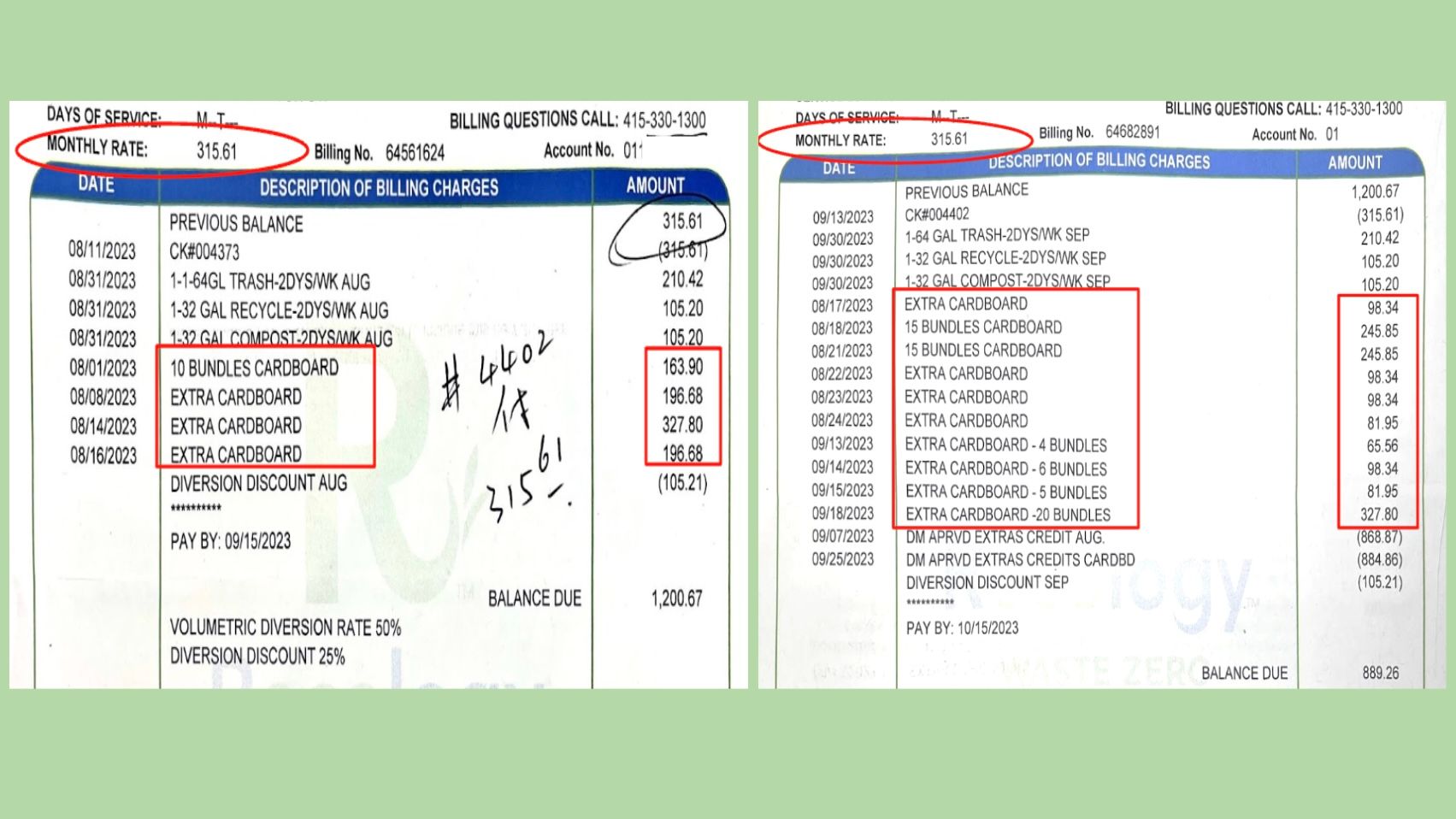 One Chinatown merchant has been charged repeatedly by Recology for extra cardboard. The fine is as high as $327.80 a day. Courtesy photos