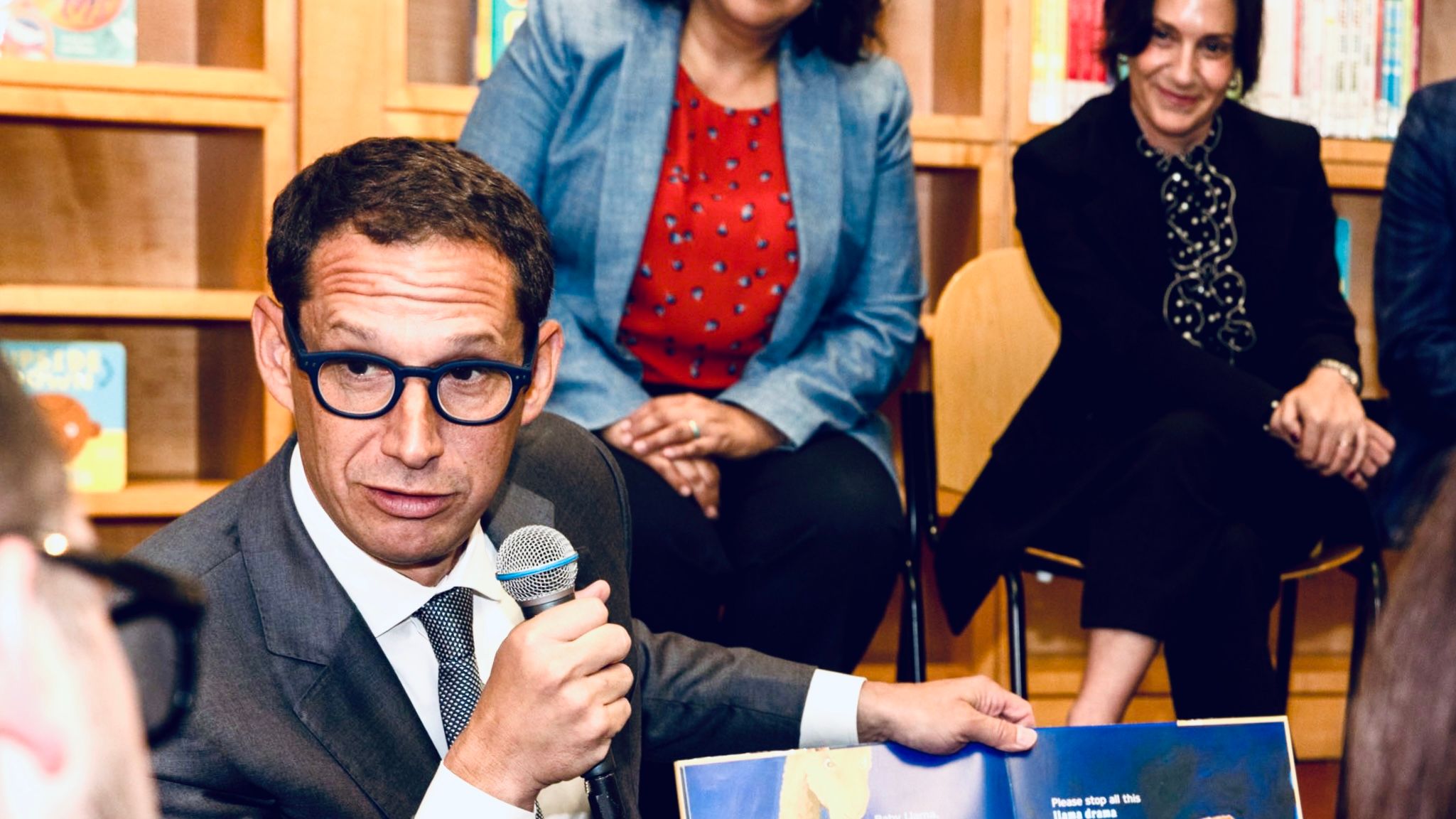 Mayor Daniel Lurie with strong support from his wife Becca sitting in the back launches the City’s brand new partnership with Dolly Parton’s Imagination Library in September 2025 to mail a free book each month to every enrolled young child aged 0 to 5 in San Francisco. Courtesy Mayor Daniel Lurie on X