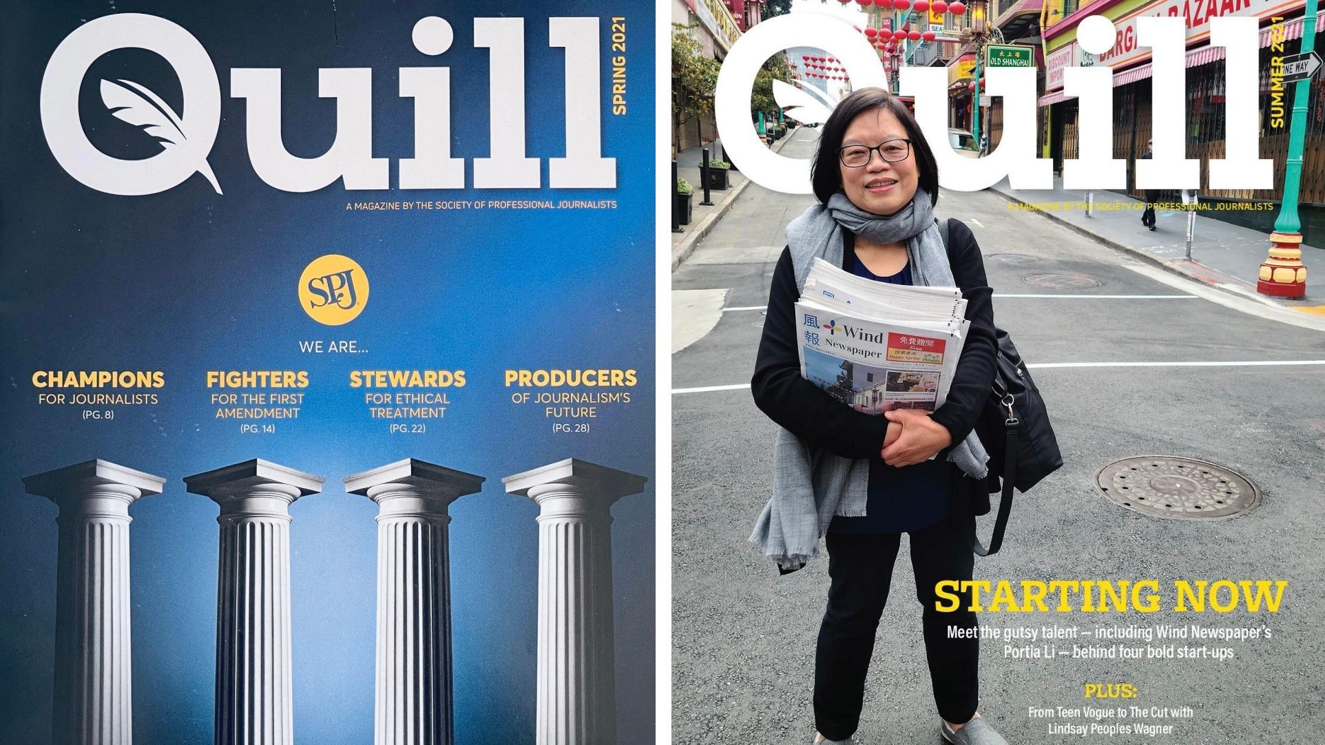 Portia Li of Wind Newspaper featured in the cover of the national Quill Magazine summer issue in 2021.