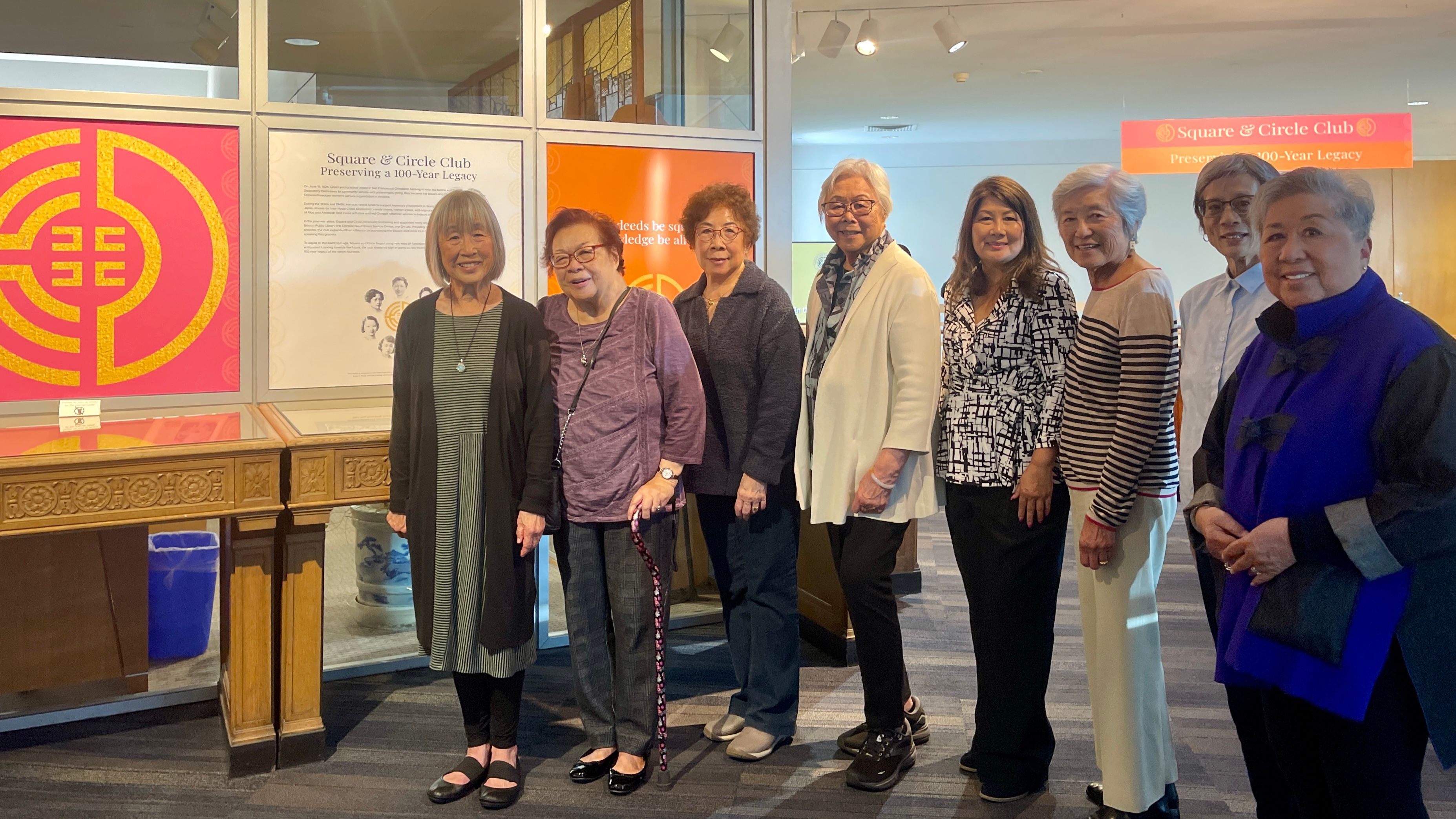 Members of the Square & Circle Club hosts an opening ceremony for the exhibition on June 22 at San Francisco Main Library to highlight the centennial history of the Club.   Photo by Portia Li