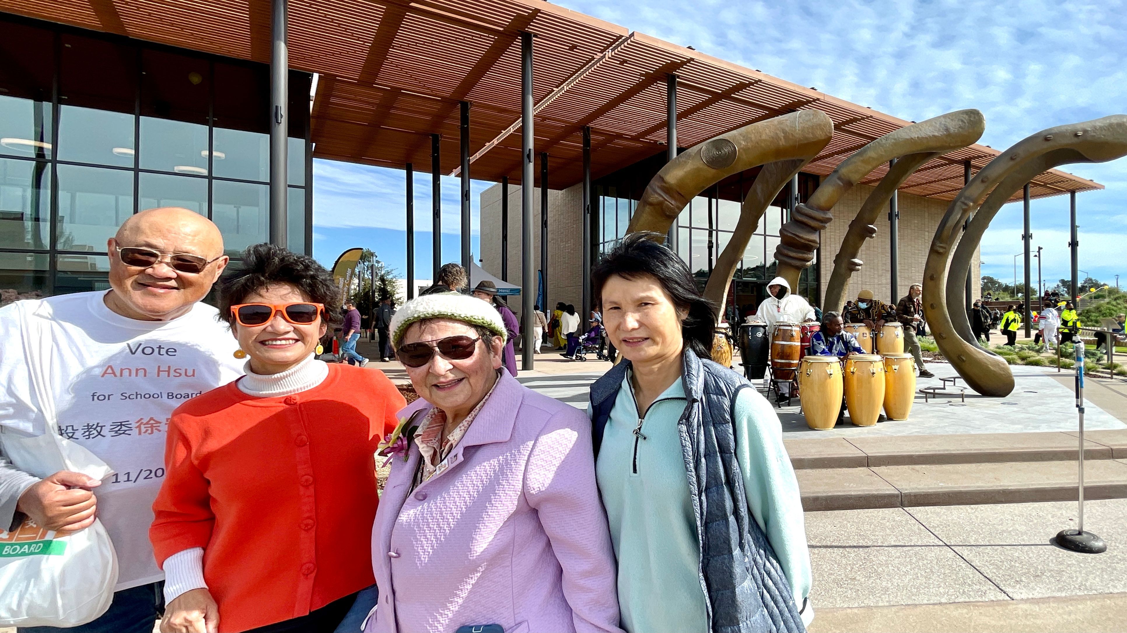 School Board Member Ann Hsu (second from far left) and Visitacion Valley leader Marlene Tran (second from far right) attend the opening ceremony of Southeast Community Center. Photo by Portia Li