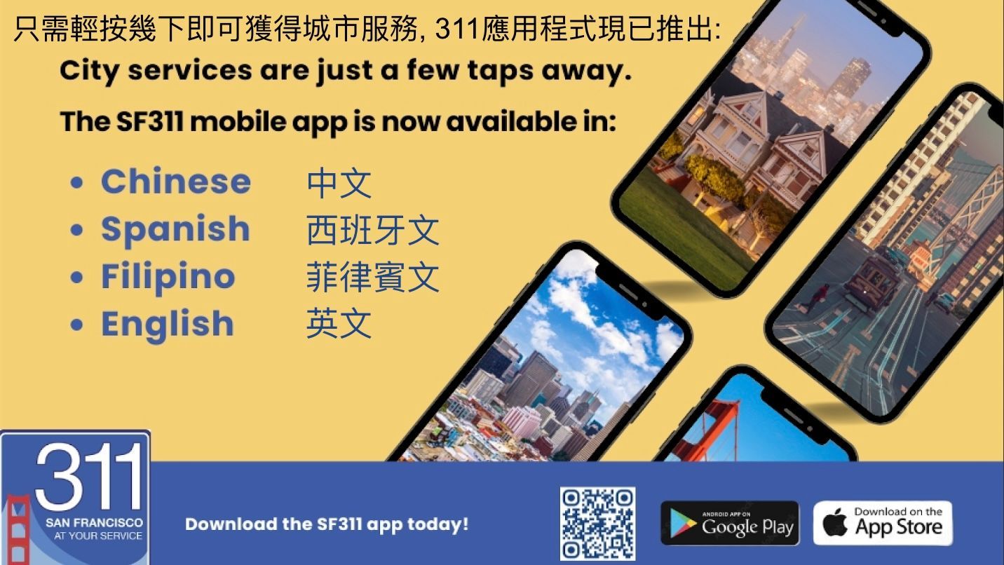 San Francisco 311 call center adds three languages, Chinese, Filipino, and Spanish, to the 311 mobile app. Courtesy SF City Administrator's Office