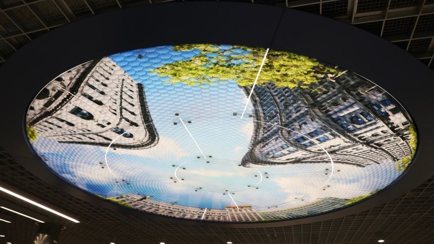 A modern ceiling, “Elysium”, is unveiled at the Powell Street BART Station. Courtesy BART Communications