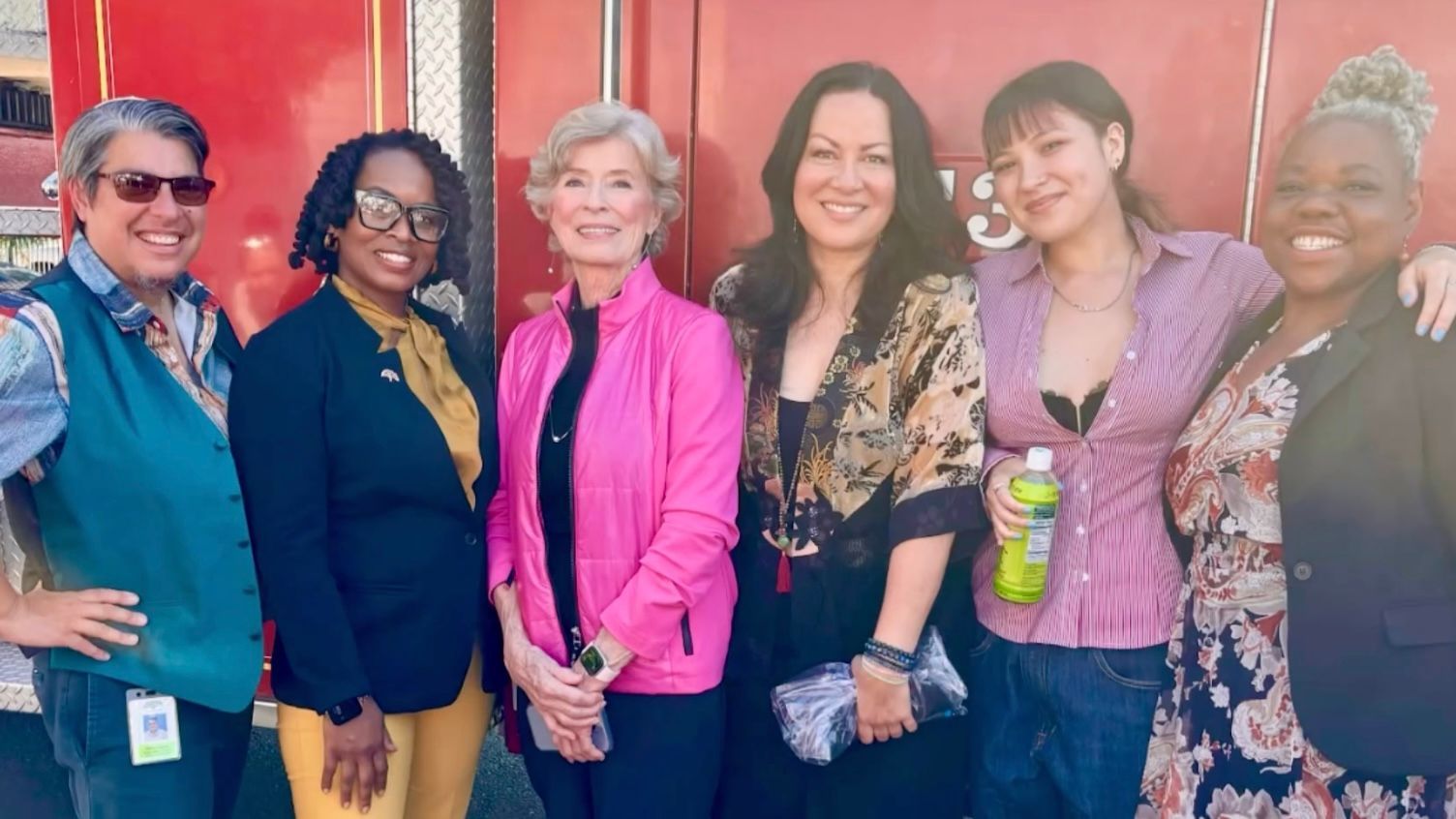 Bruce Lee’s widow Linda (third from left), daughter Shannon Lee, granddaughter Wren Lee Keasler, and Oakland City Council Member Rebecca Kaplan (first from left) attend the ceremony to rename the intersection as Bruce Lee Way. Screenshot