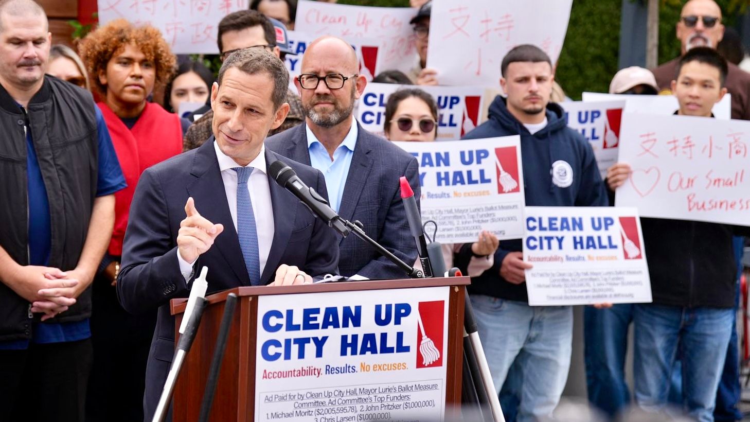 Among 10 local ballot measures to be decided by San Francisco voters in the upcoming November election, five of them are proposed by Mayor Daniel Lurie (speaker). Three of those five measures, Propositions D, E and F, are called “Clean Up City Hall” measures aimed to amend the City Charter. Courtesy Yes on D, E, F campaign