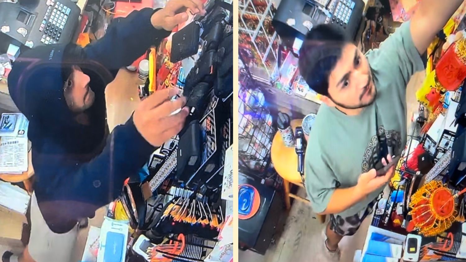 A man first stole the 28-inch-tall Labubu "Zimomo" on September 30, 2025 from Trending House store at the cashier area. A week later on October 7, same man returned to the store and stole another Labubu "Angel". Courtesy Chen family