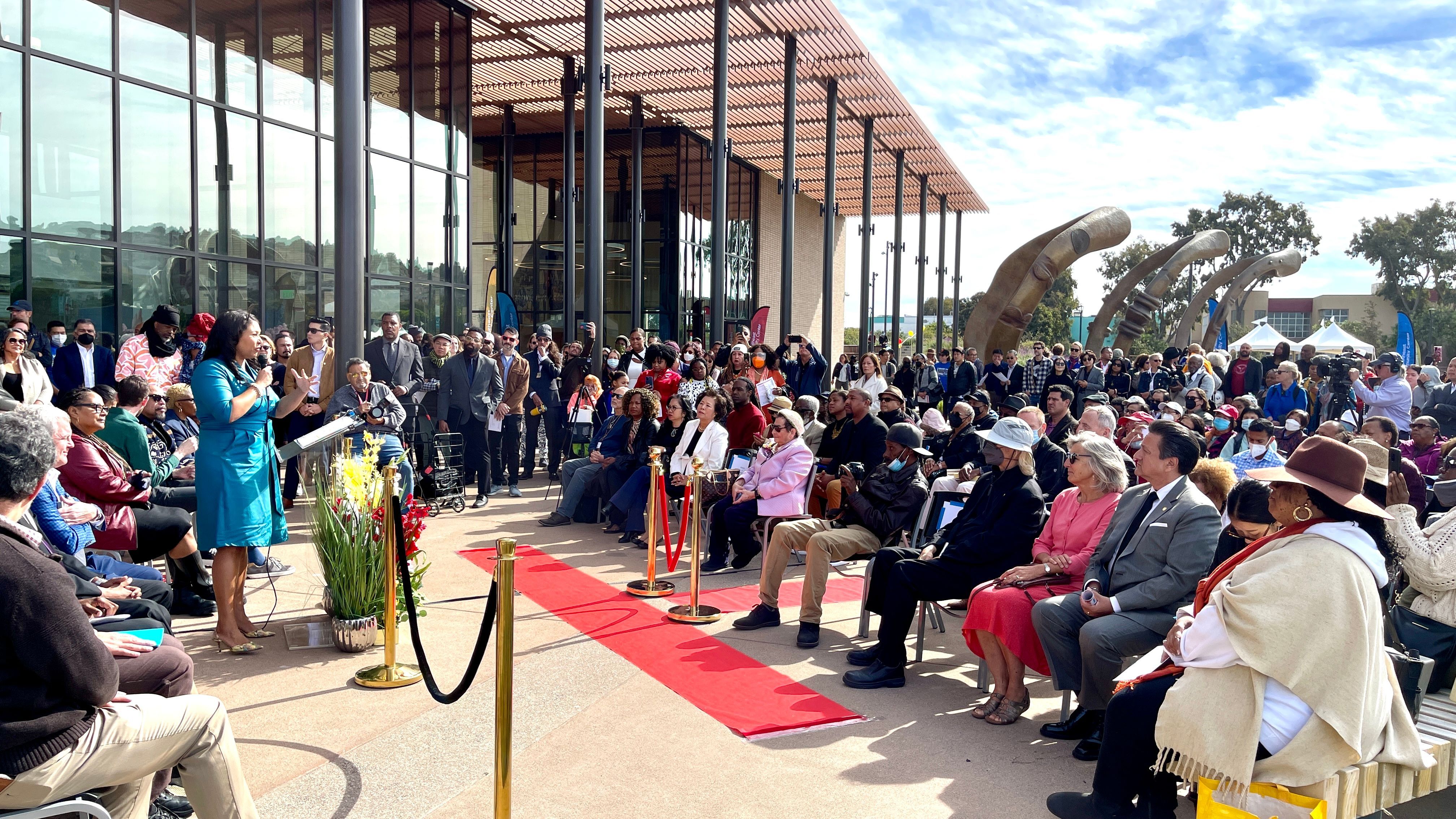 Mayor London Breed speaks at the grand opening ceremony of the Southeast Community Center which offers two acres of outdoor space. Photo by Portia Li