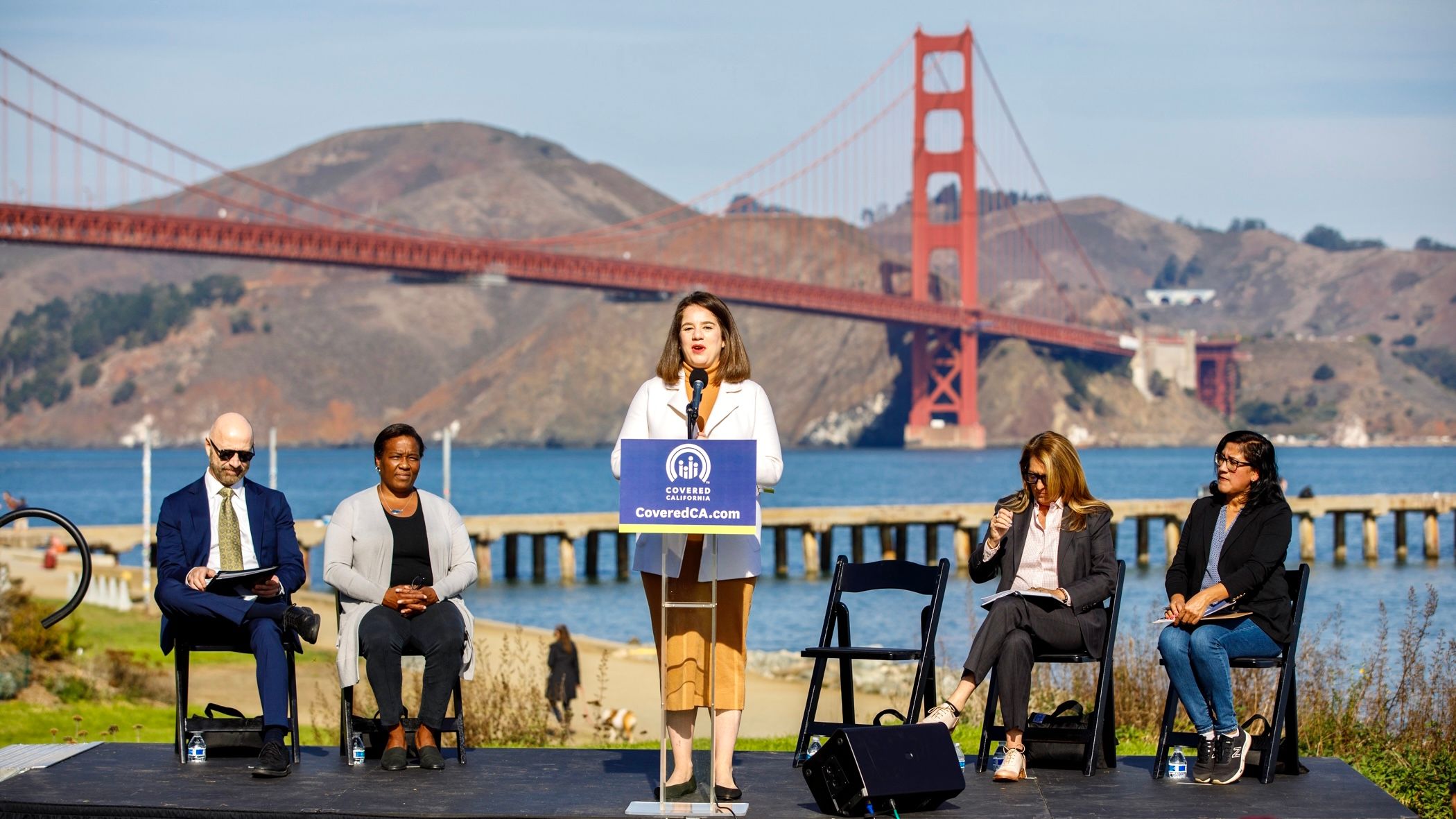 Covered California Executive Director Jessica Altman (center) is joined by health care leaders to launch the open enrollment for 2024 starting November 1. Courtesy Covered California