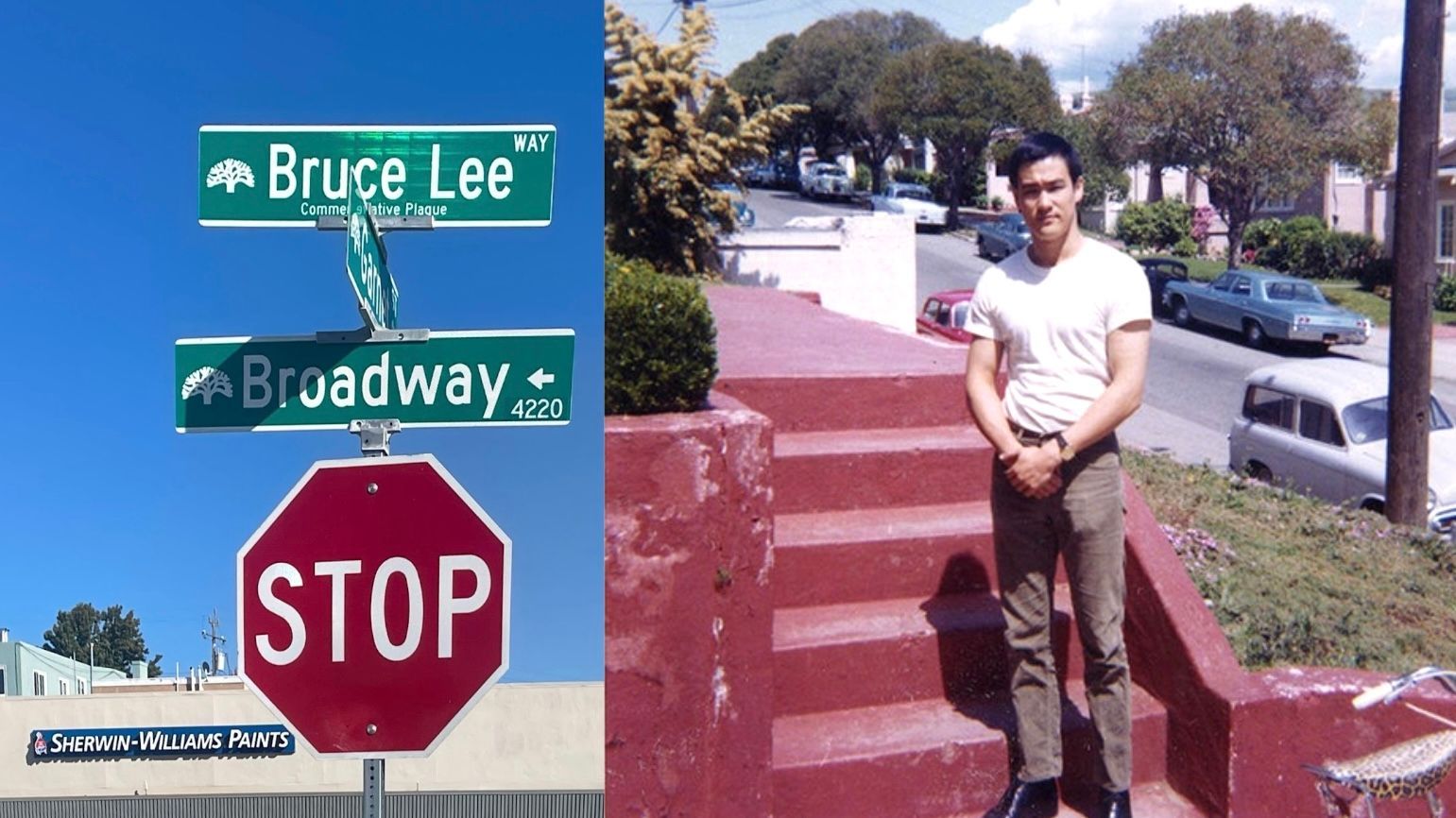 The intersection at Broadway and Garnet Streets is renamed as Bruce Lee Way to honor martial arts legend who opened his Kung Fu studio in Oakland in the 1960s. Courtesy Oakland Wiki