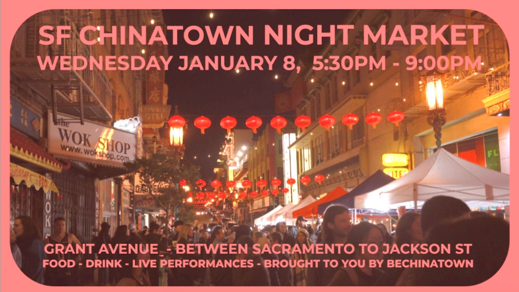 BeChinatown posted the Jan. 8 night market information on Facebook on the same day, Dec. 30, 2024. “Brought to you by BeChinatown” was listed as the organizer without mentioning Team Lurie and the celebration of inauguration. Screenshot