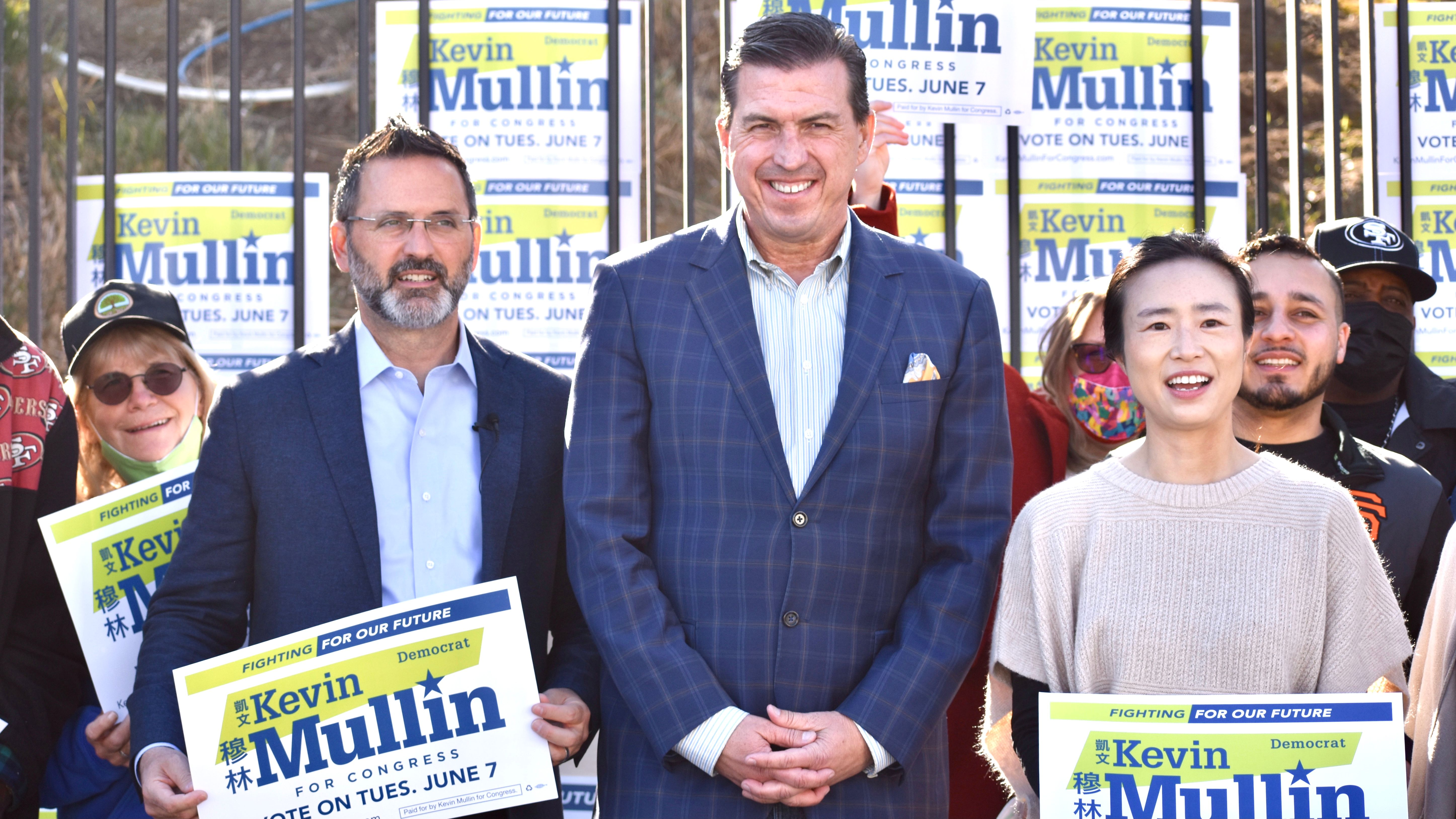 Supervisors Ahsha Safai (left) and Connie Chan(right) announce their endorsements to support Assemblymember Kevin Mullin running for Congress. Photo by Portia Li