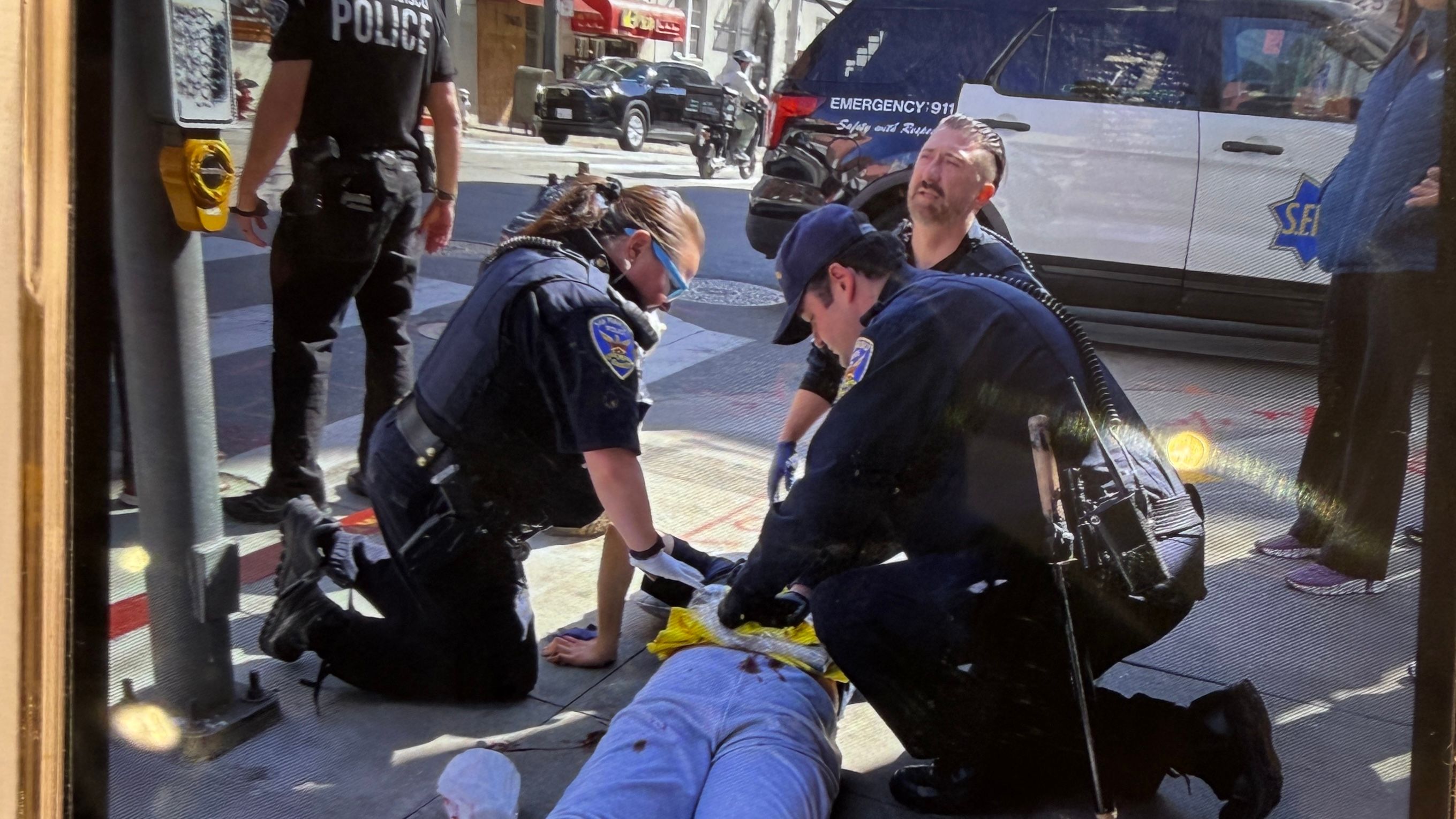 Police officers quickly arrived at the scene to save the victim's life. Deputies from the SF Sheriff's Office apprehended the suspect in Union Square shortly after the stabbing. Courtesy photo