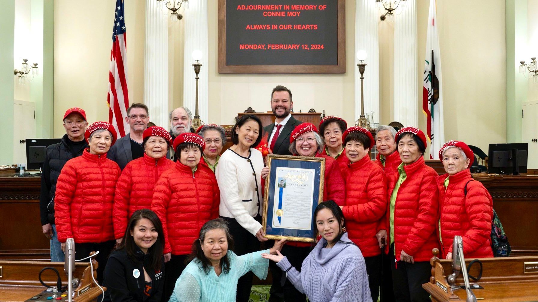 Assemblymember Matt Haney presented an In Memoriam resolution at State Capitol to commemorate Tenderloin leader Connie Moy who passed away in November 2023 at 93.  Courtesy Haney's office