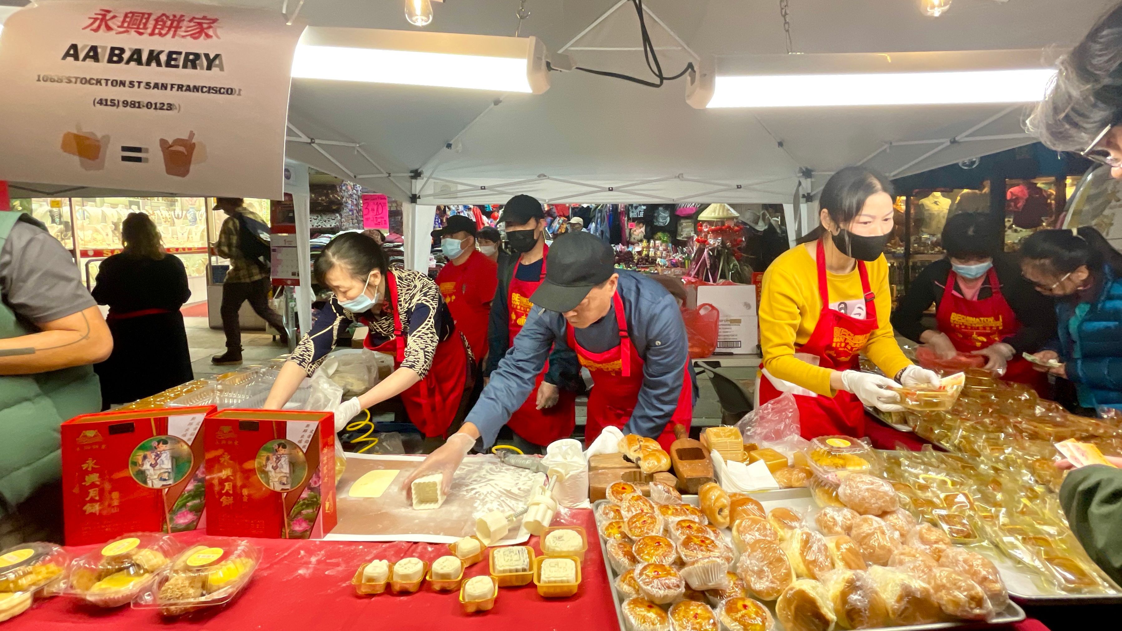 AA Bakery booth is very popular with visitors in the Mid-Autumn Festival Chinatown Night Market. Photo by Portia Li