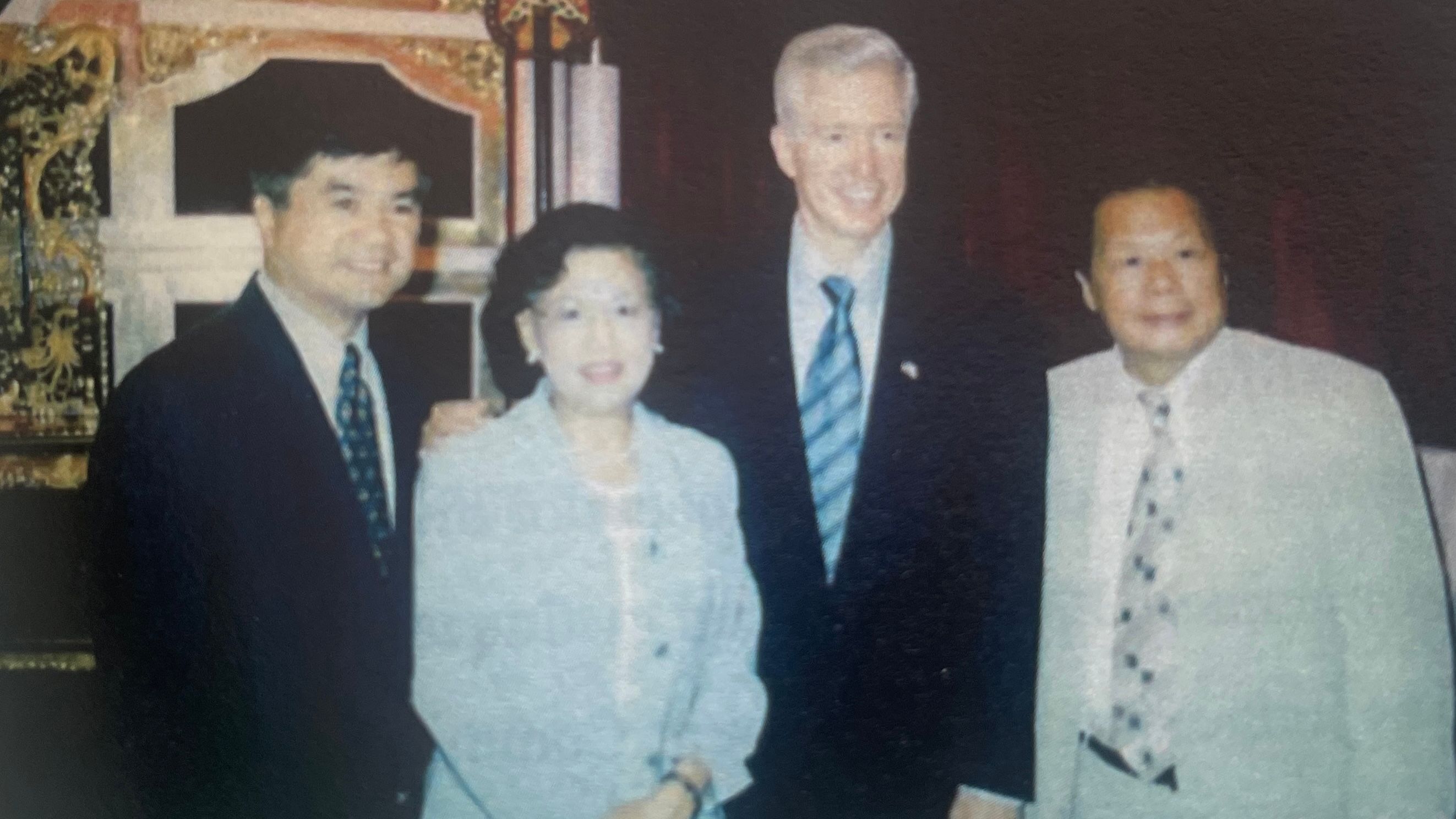 Washington Governor Gary Locke (from left to right), my wife Grace, California Governor Gray Davis and I were at a dinner in Chinatown hosted by me in their honor in the 1990s.