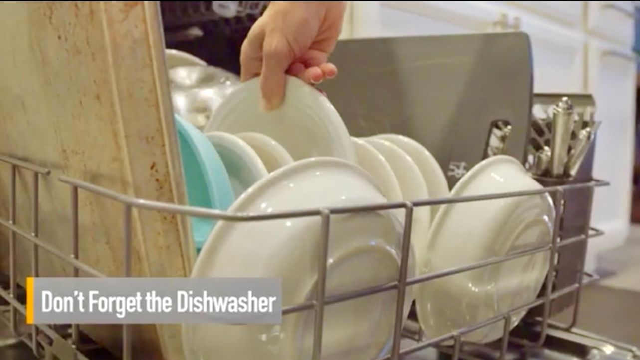 Using your dishwasher is more energy efficient than washing by hand. Run it with a full load and stop before the heat-dry cycle to save energy. Courtesy PG&E