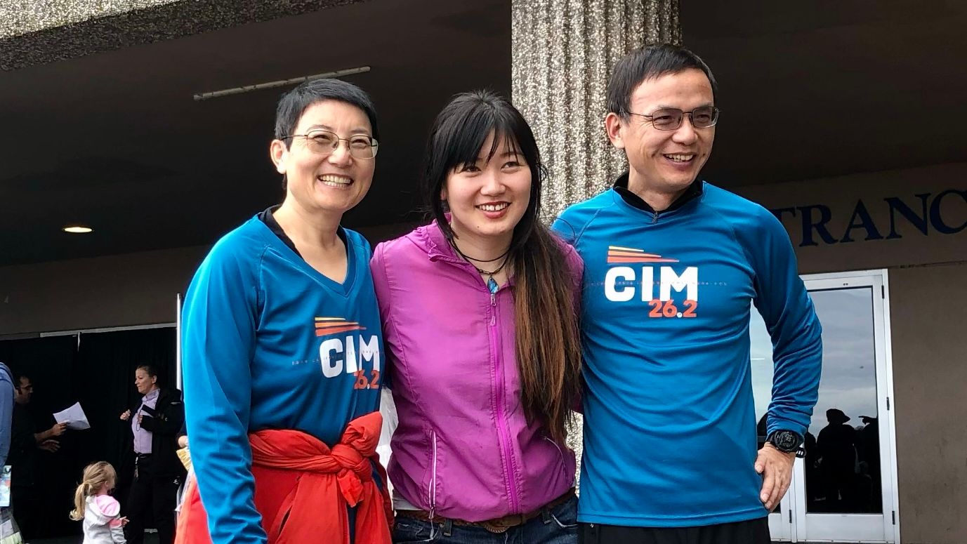 Jasmine Gao who is a San Francisco Bay Area resident for 12 years was with her parents at the California International Marathon in December 2019.  Courtesy Gao family