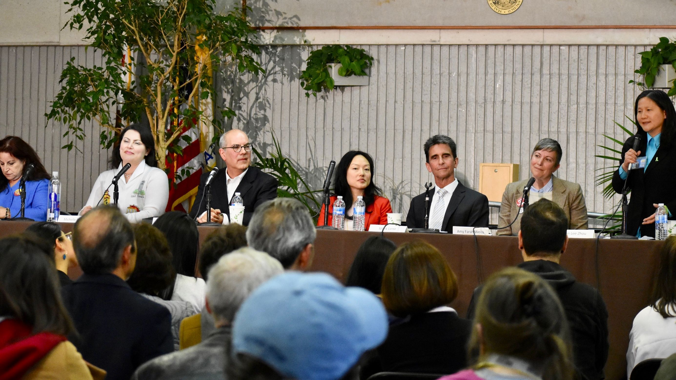 Both Ellen Lee Zhou (1st from right) and Richie Greenberg (3rd from left) were invited to a mayoral candidate forum in 2018.  Photo by Portia Li