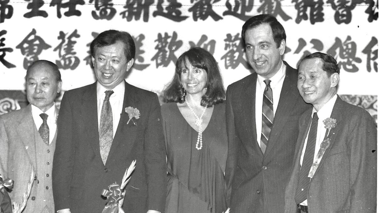 In 1988, when both Congresswoman Nancy Pelosi (center) and San Francisco Mayor Art Agnos (2nd from far right) were both newly-elected to their positions in the City, they joined Supervisor Tom Hsieh (2nd from far left), who was appointed to the seat in 1986, in attending a Chinatown event hosted by the Hoy Sun Ning Yung Benevolent Association where Thomas Ng (1st from far right) was the President. Photo by Ben Kwan 