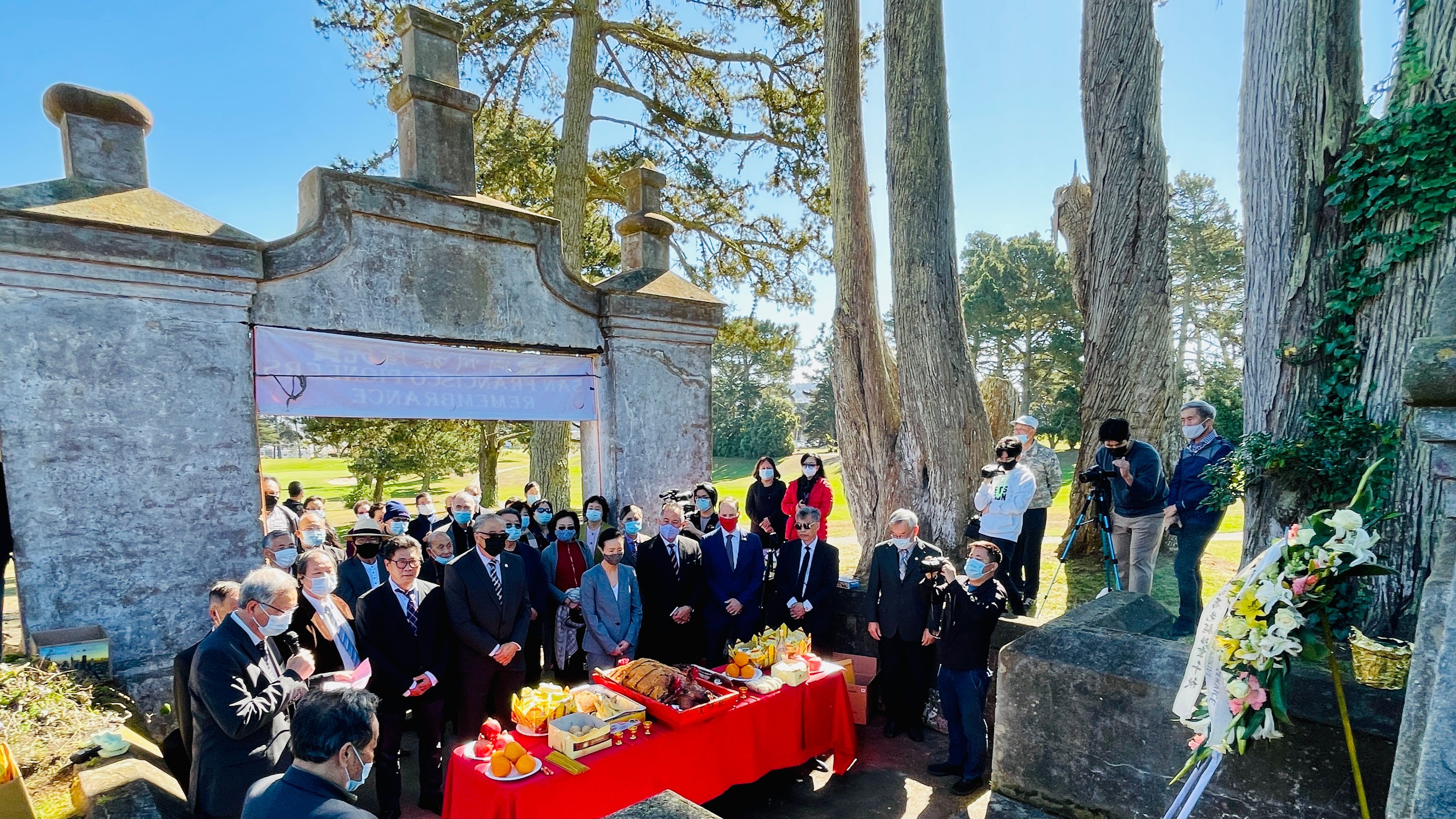 Supervisor Connie Chan who has introduced legislation to designate Kong Chow Cemetery as a landmark hosted a ceremony at the site on Chung Yeung Festival. Photo by Portia Li