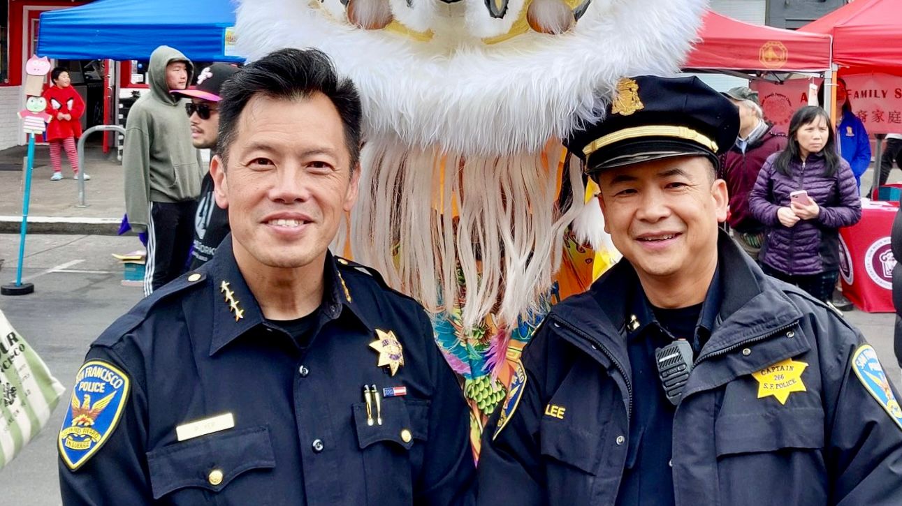 Richmond Station Captain Kevin Lee (right) thanks Interim Police Chief Paul Yep for his support to the Chinese community in the needs of police services. Courtesy Kevin Lee