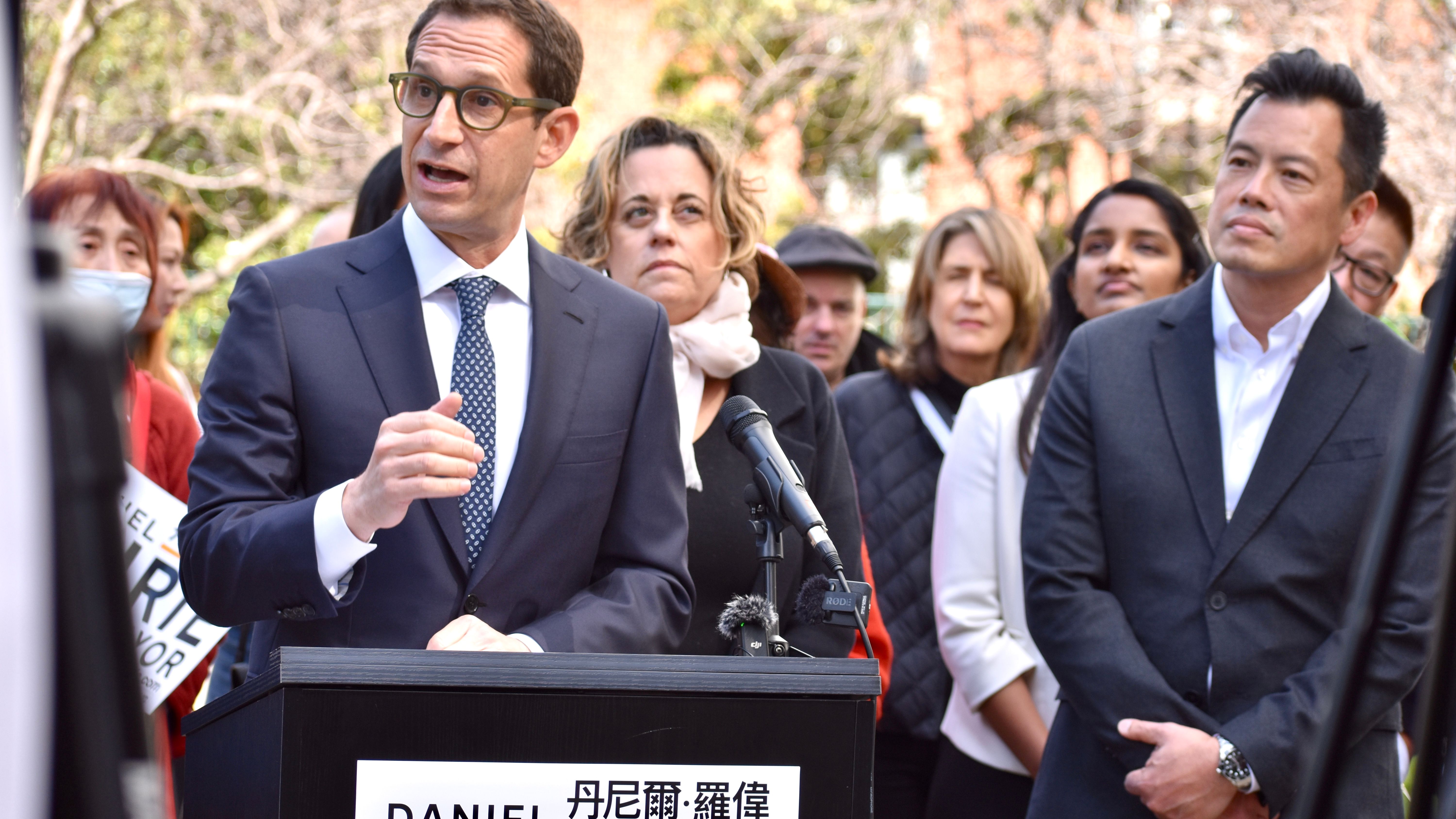 Paul Yep (first from far right) is named as Chief of Public Safety by Mayor-Elect Daniel Lurie (left) who will be sworn into office on January 8, 2025. Photo by Portia Li