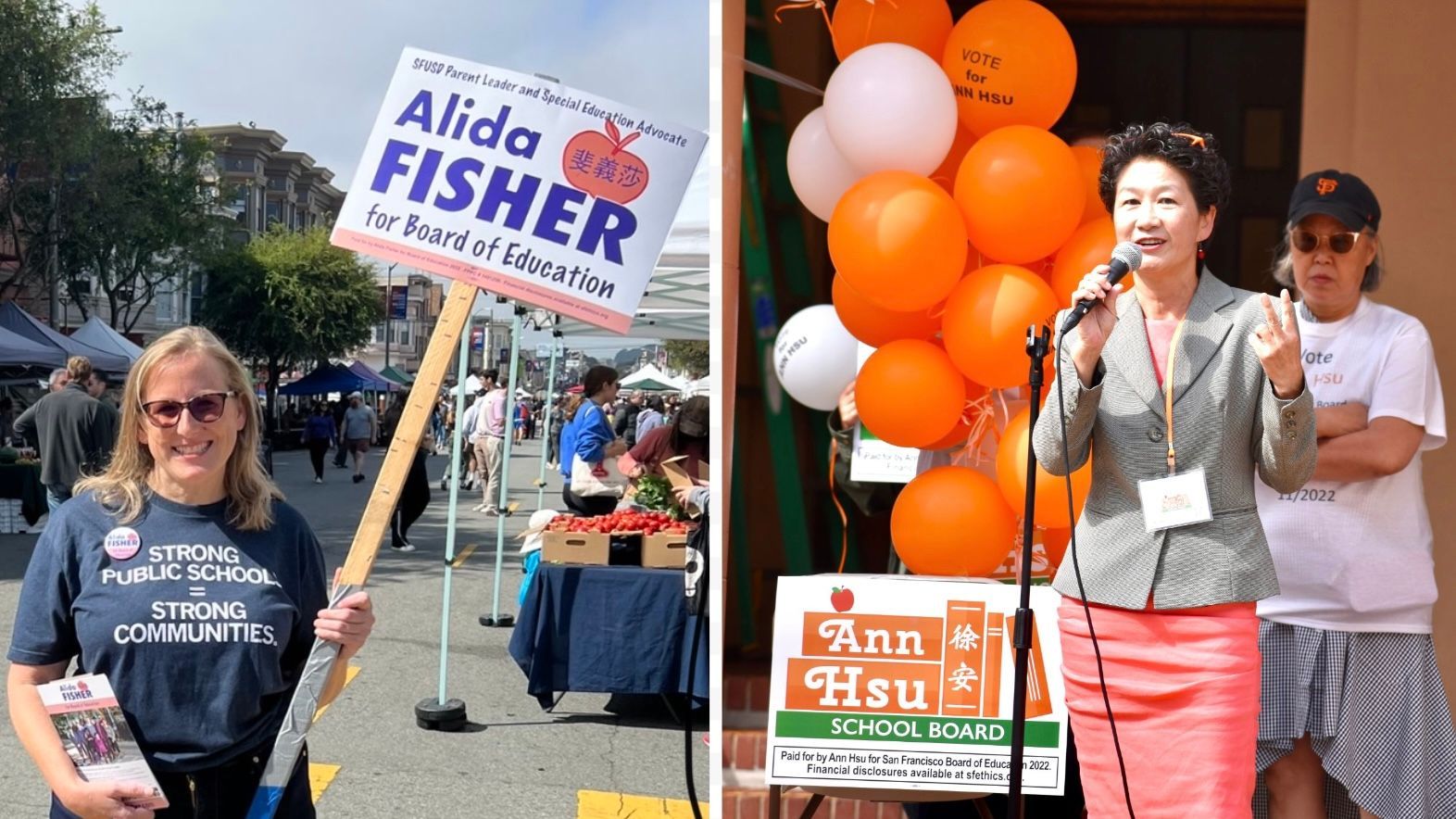 Incumbent School Board member Ann Hsu (right) loses in the Board of Education race to challenger Alida Fisher. Courtesy photos