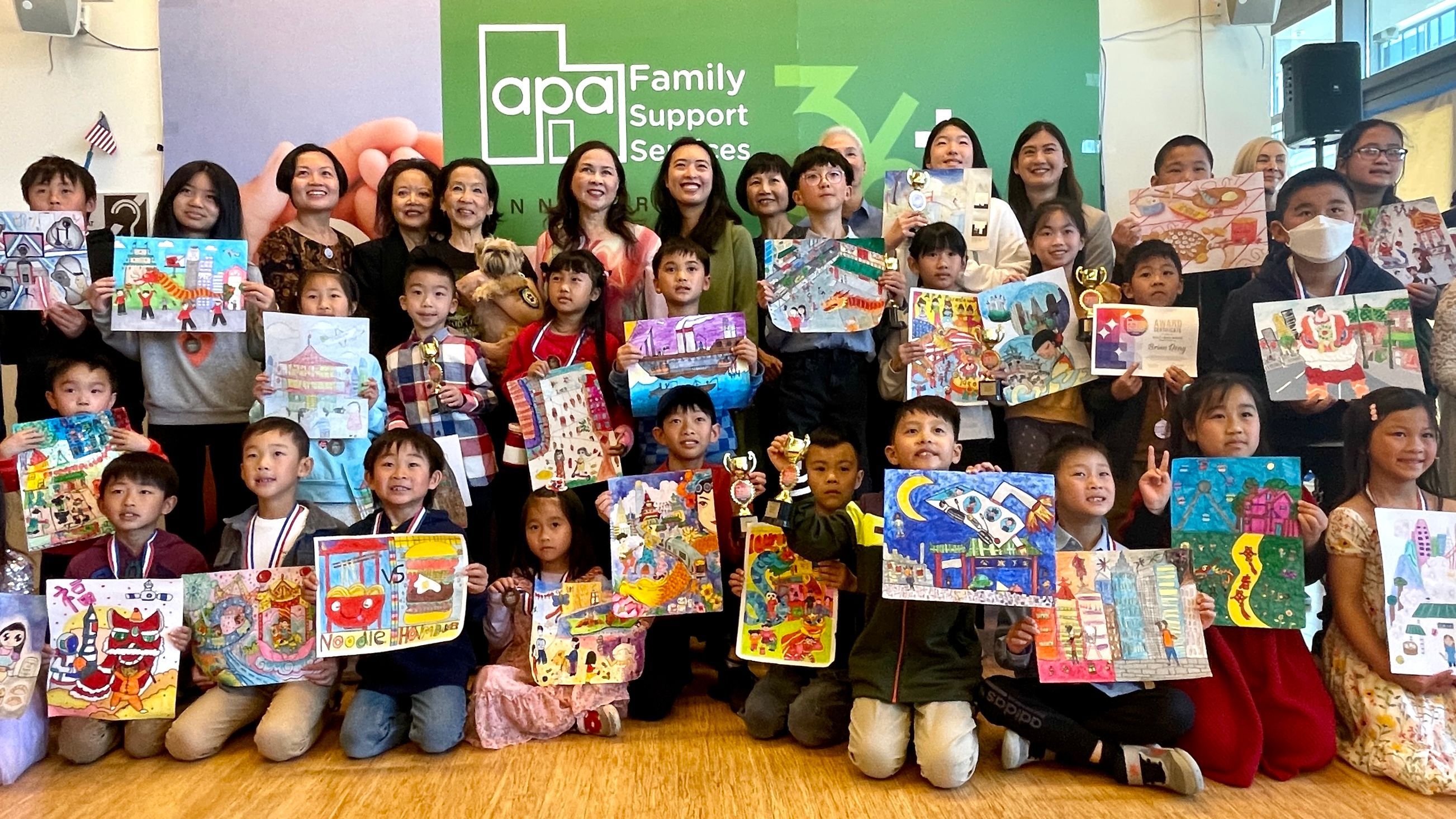 All winners in three age groups of 2024 Children’s Art Contest are announced and honored at an award ceremony in San Francisco Chinatown on May 19. Photo by Portia Li