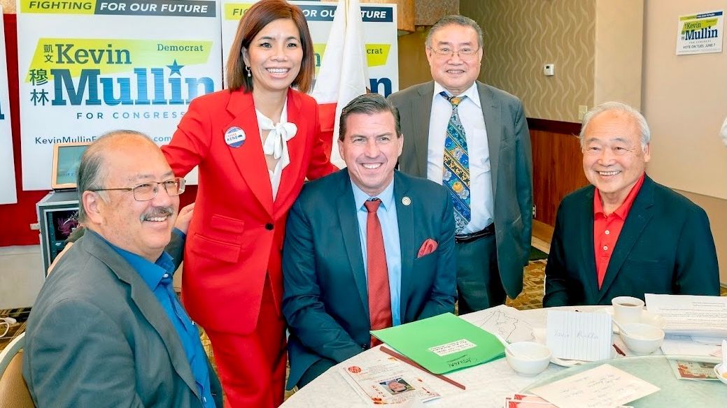 Community leaders who attend the fundraiser to support Kevin Mullin (center) for Congress include City Councilmember of Redwood City Jeff Gee (from far left) and Fremont City Councilmember Teresa Keng. Courtesy photo