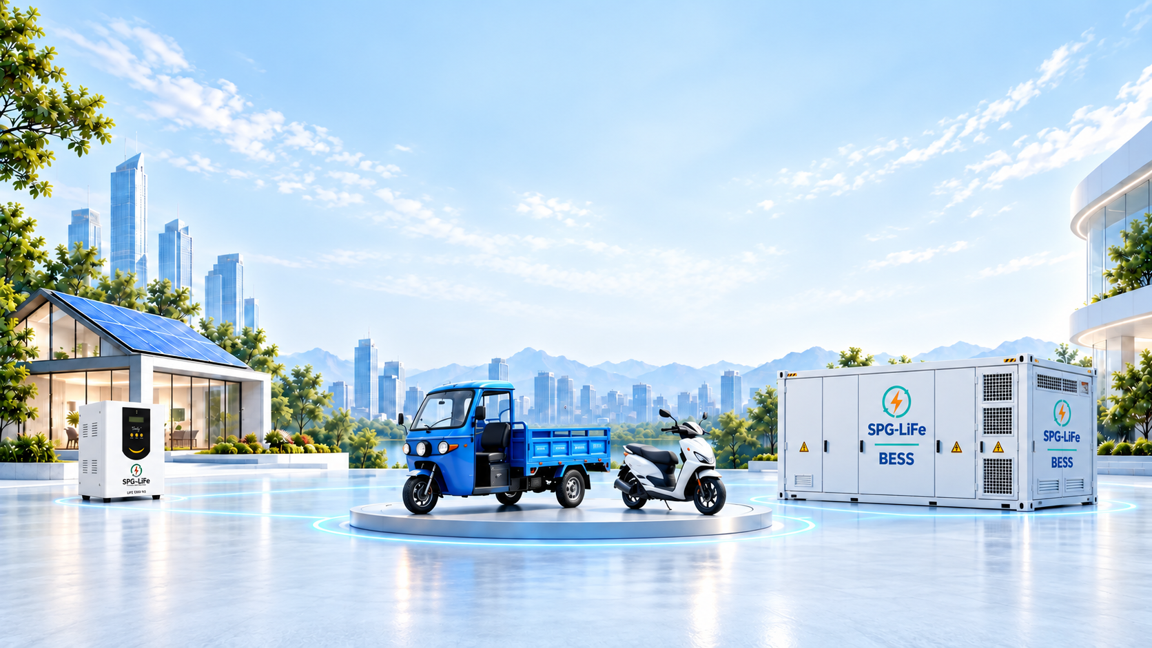 Energy landscape connecting a home inverter, electric scooter, three-wheeler loader and large-scale battery storage