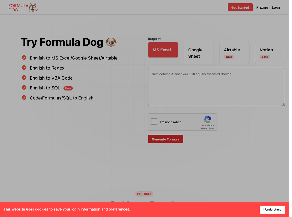 Formula Dog: AI Generated Excel Formulas & Beyond | NextGenTool.io