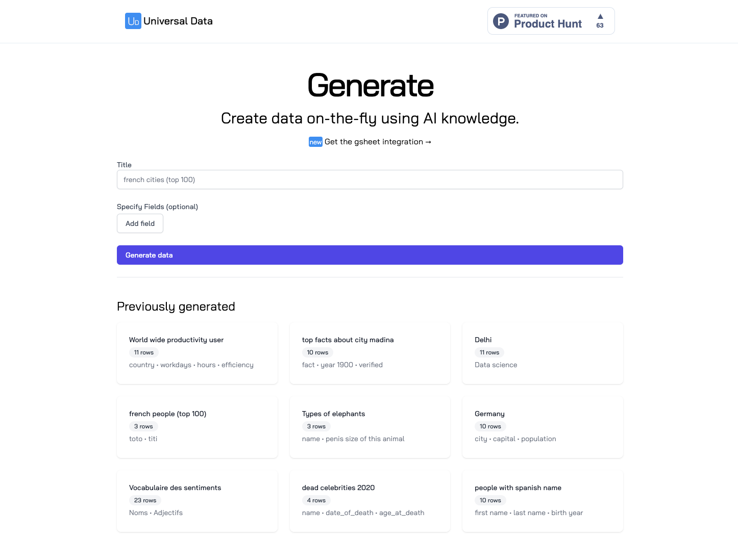 Generate universaldata