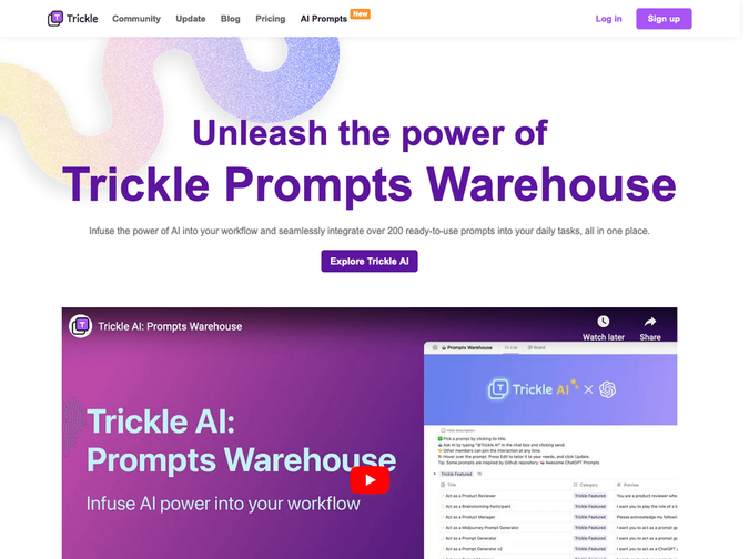 Trickle AI: Prompts Warehouse