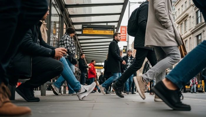 Fotografia da agitação de um ponto de ônibus