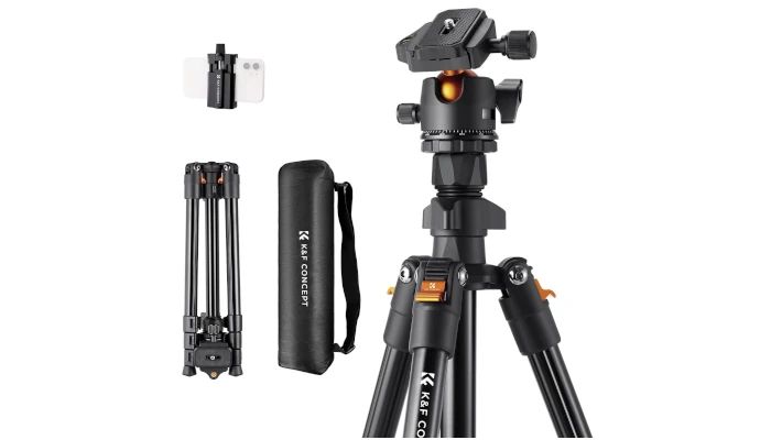 K&F Concept Tripé de câmera de 163 cm, tripés DSLR leves para viagem ao ar livre com cabeça esférica de 360 graus, capacidade de carga 8 kg