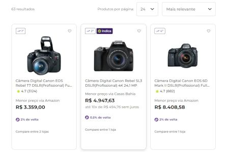 Comparadores de precos de cameras
