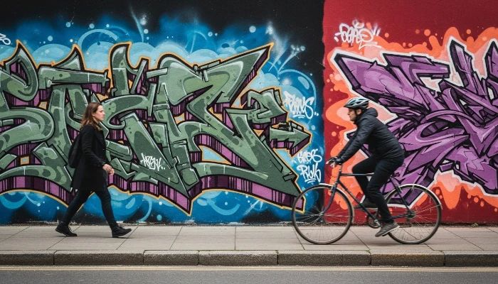 Ciclista e o grafite incrível numa parede