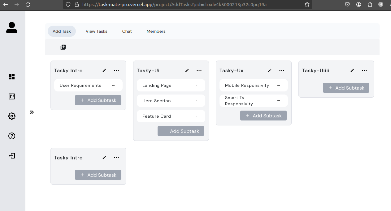 taskMate - project tasks page