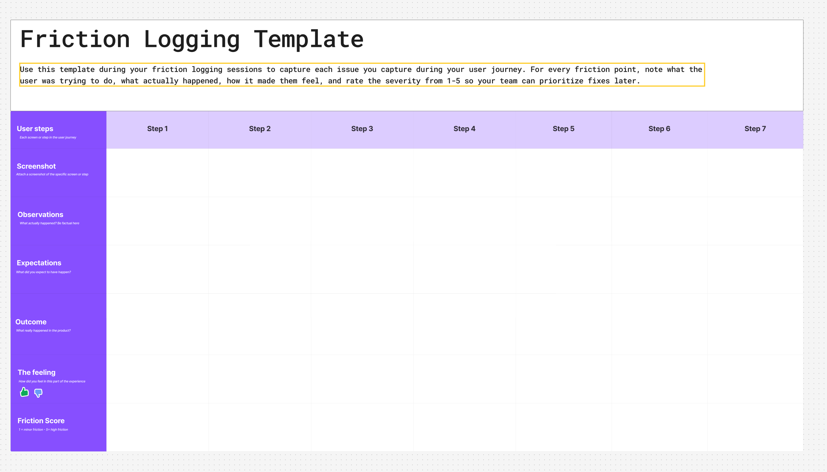 Friction logging template
