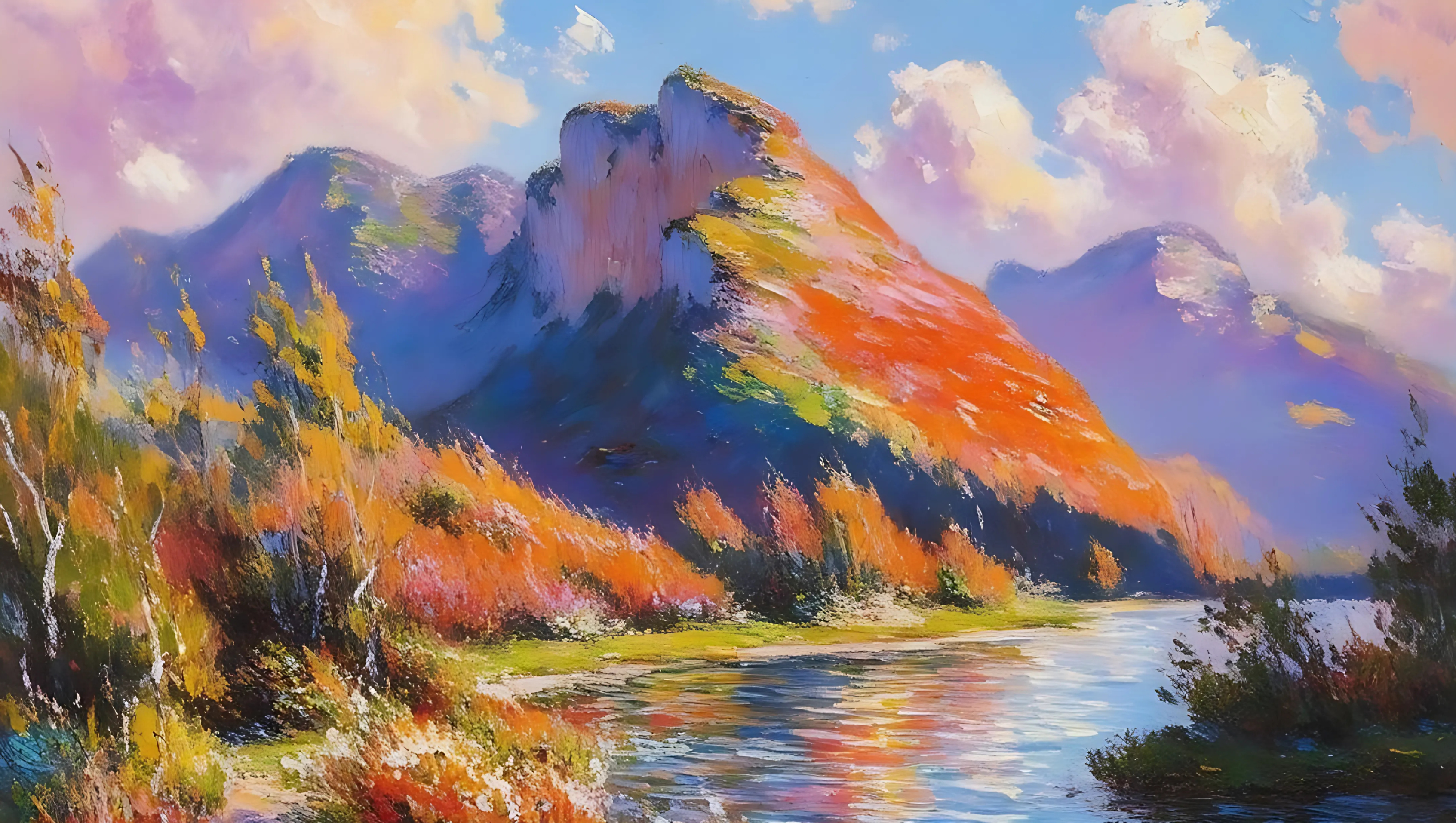 Oil painting of mountains