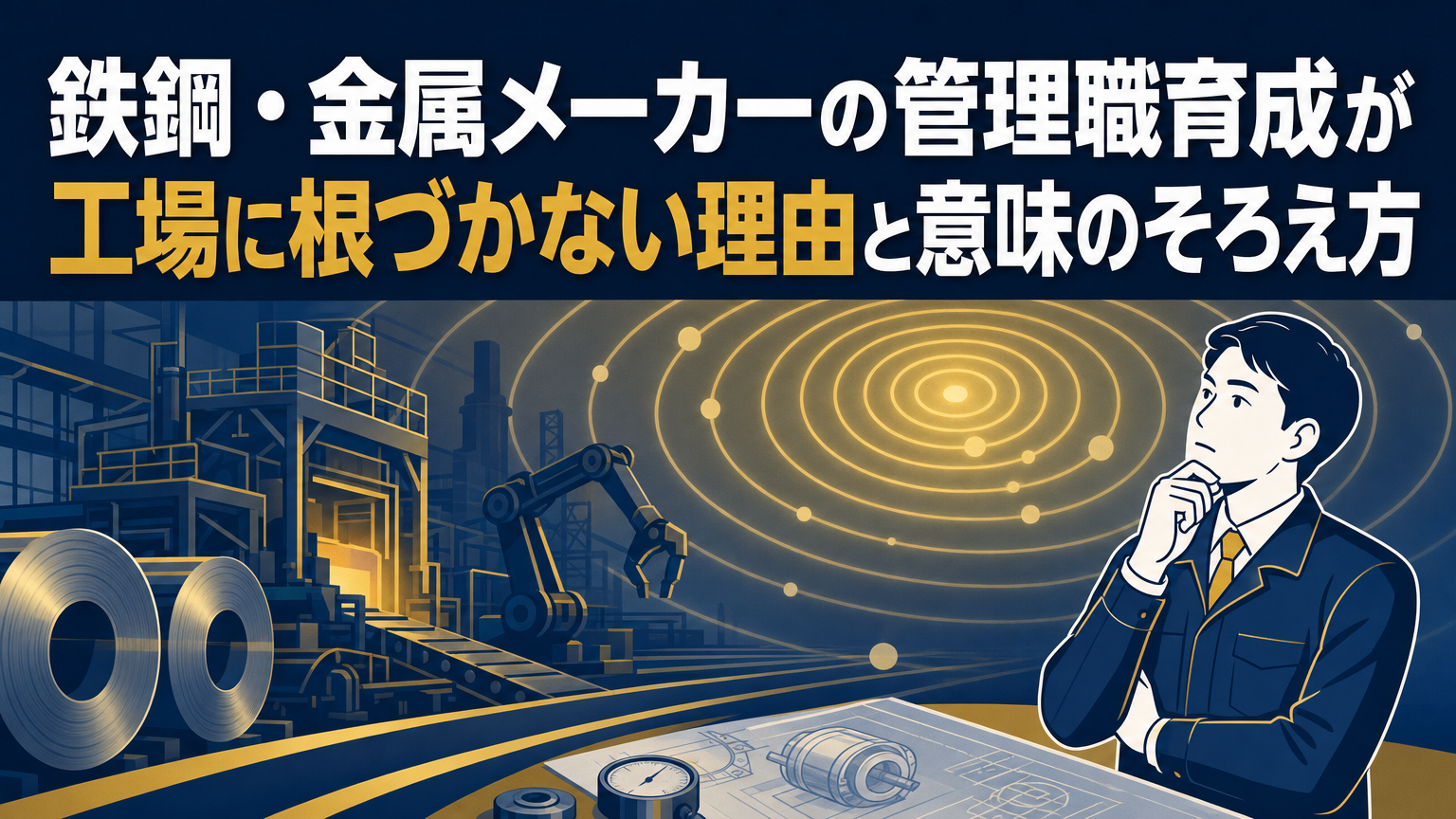 鉄鋼・金属メーカーの管理職育成が工場に根づかない理由と意味のそろえ方の内容を表すビジネス研修のイメージ
