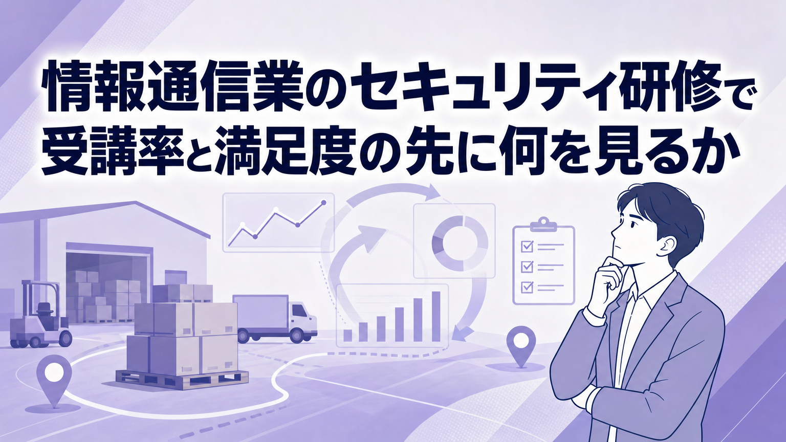 情報通信業のセキュリティ研修で受講率と満足度の先に何を見るかの内容を表すビジネス研修のイメージ