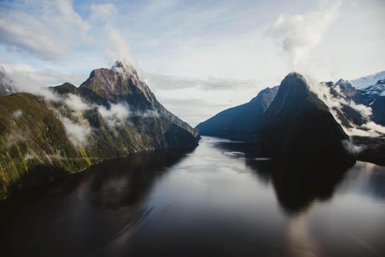 Milford Sound view from air as part of Cheeky Kiwi Travel's Milford Sound Fly Back Experience Tour
