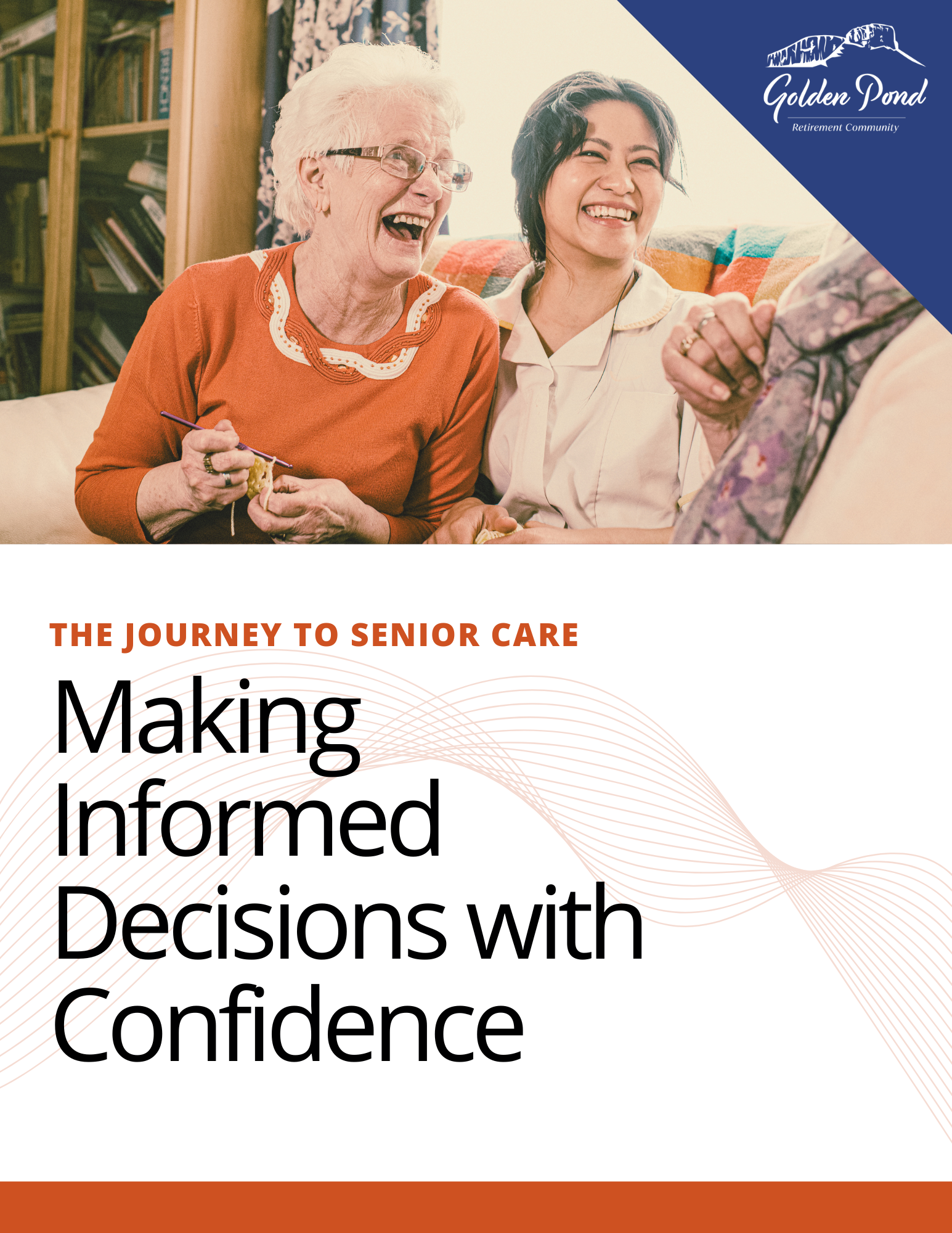 Golden Pond decision guide cover with a resident and caregiver smiling together.