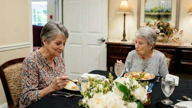 Gardens at Columbine residents sharing a meal in private dining