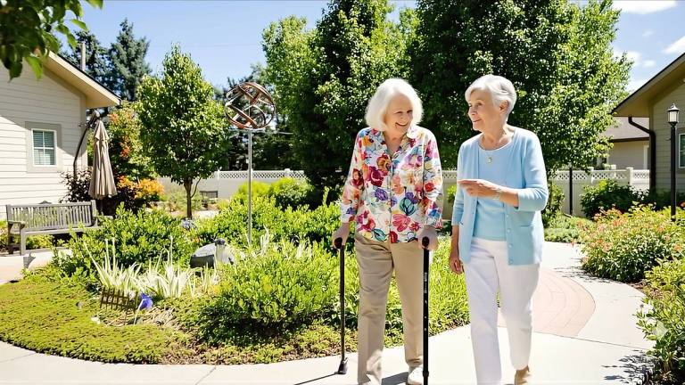 Gardens at Columbine memory care courtyard and garden seating